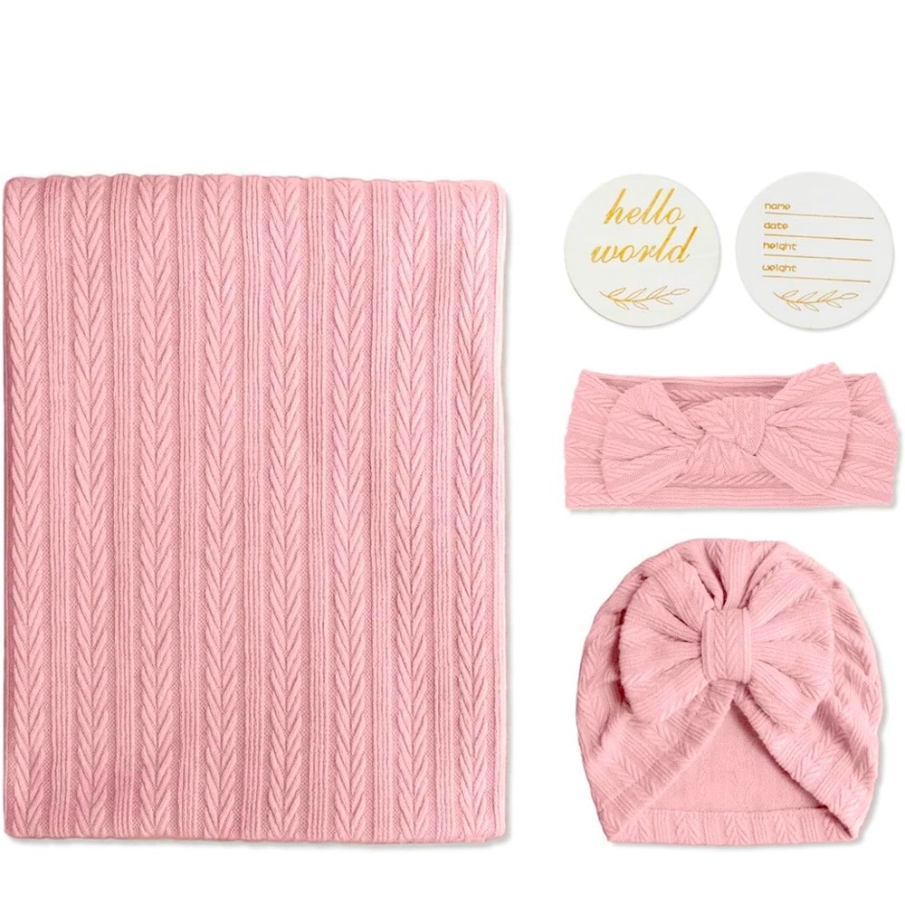 Newborn swaddle set with hello world wooden birth announcement card